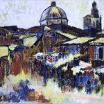 Abstract Cityscape with Domed Church and Tower