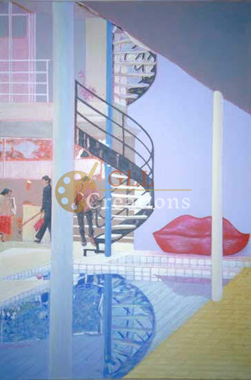 Modern Interior with Spiral Staircase and Red Lips