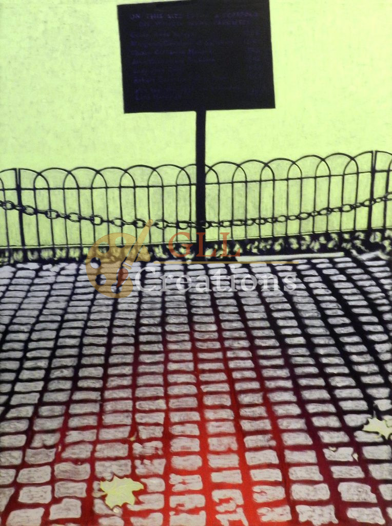 Luminous Pavement with Fence and Mysterious Sign