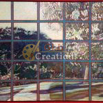 Garden Through a Gridded Pane